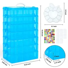 7 Layers Stackable Storage Container, 70 Adjustable Compartments (Blue) Stackable Storage Container, Perfect for Kids Toys, Art Crafts, Jewelry, Supplies, Mini Case & Letter Sticker Included