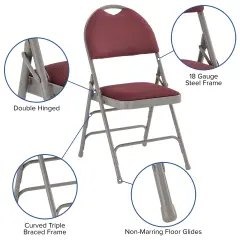Emma and Oliver 4 Pack Home & Office Easy-Carry Party Events Padded Folding Chair BurgundyFabric/Gray