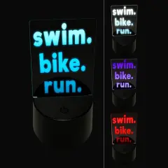 Swim Bike Run Words Triathlon 3D Illusion LED Night Light Sign Nightstand Desk Lamp