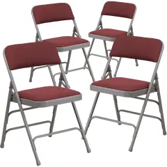 Emma and Oliver 4 Pack Curved Triple Braced & Double Hinged Fabric Upholstered Metal Folding Chair Burgundy Patterned
