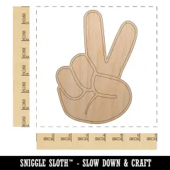 Peace Hand Sign Unfinished Wood Shape Piece Cutout for DIY Craft Projects