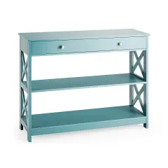 Console Table 3-Tier with Drawer and Storage Shelves Turquoise