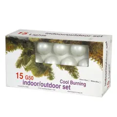 15 Satin Pearl White G50 Lights 15Ft. E12 Green Wire Christmas Set