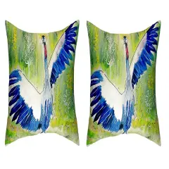Pair of Betsy Drake Dancing Crane No Cord Pillows 15 Inch X 22 Inch