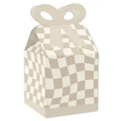 Big Dot of Happiness Tan Checkered Party - Square Favor Gift Boxes - Bow Boxes - Set of 12