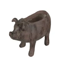 17 Inch Long Rustic Finish Smiling Pig Planter