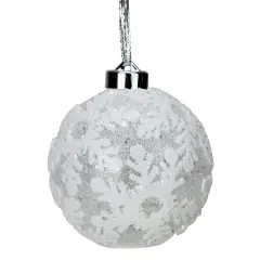 Gerson 6ct Battery Operated Pre-Lit Silver Glitter Snowflake Christmas Ball Ornaments 4.25" (105mm)