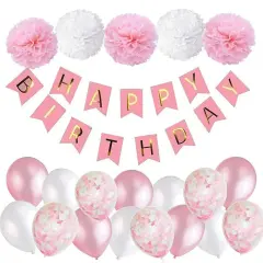 Hot Happy Birthday Decoration Multiple Color Banner Balloons Set Party Supplies Paper pink