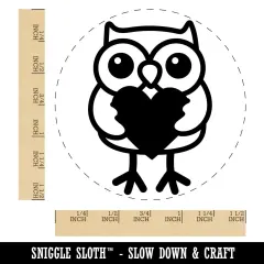 Owl Holding Heart Self-Inking Rubber Stamp for Stamping Crafting Planners Black