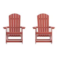 Merrick Lane Set of 2 Atlantic All-Weather Polyresin Adirondack Rocking Chair with Vertical Slats Red