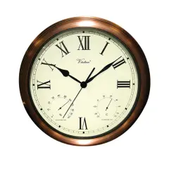 Swim Central 15" White Battery Operated Large Print Roman Numeral Outdoor Clock with Thermometer and Hygrometer