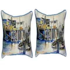 Pair of Betsy Drake Fishing Boat Large Pillows 15 Inch x 22 Inch