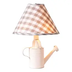 Irvins Country Tinware Watering Can Lamp in Rustic White with Gray Check Shade