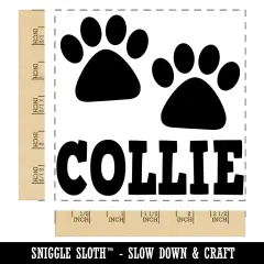 Collie Dog Paw Prints Fun Text Square Rubber Stamp for Stamping Crafting