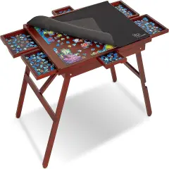 Jumbl 1500-Piece Puzzle Table w/Mat, 27" x 35" Jigsaw Puzzle Board w/Legs 6 Removable Drawers Brown