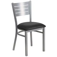 Emma and Oliver Silver Slat Back Metal Restaurant Dining Chair BlackVinyl/Silver