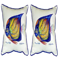 Pair of Betsy Drake Blue Ring Angelfish Small Pillows 12 Inch X 12 Inch