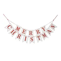 Raz 4' White and Red Merry Christmas Wood Banner Garland - Unlit