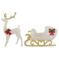 Northlight 48" LED Lighted Glitter Reindeer with Sleigh Outdoor Christmas Decoration White