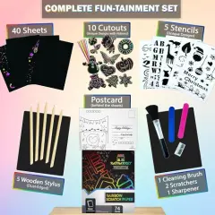 Christmas Gifts for Kids 74 Pieces, Scratch Art for Kids, Arts and Crafts for Kids, Rainbow Scratch Paper Art Set for Girl Birthday Gifts, 4-6 Christmas Girl Gifts Unicorn Toys