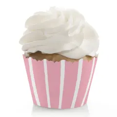 Big Dot of Happiness Pink Stripes - Simple Party Decorations - Party Cupcake Wrappers - Set of 12