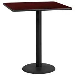 Emma and Oliver 36" Square Laminate Table Top with 24" Round Bar Height Table Base Mahogany