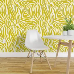 Peel & Stick Wallpaper 2FT Wide Chartreuse Stripe Bright Animal Print Yellow And White African Safari Tropical Jungle Custom Removable Wallpaper by Spoonflower