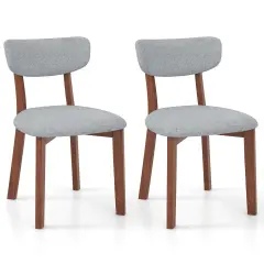 Costway 2 PCS Upholstered Dining Chairs Set of 2 with Solid Rubber Wood Frame, Curved Backrest Brown/Grey