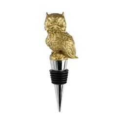 Wild Eye 4.75" Woodland Handcrafted Gold Owl Stainless Steel Wine Bottle Stopper Silver