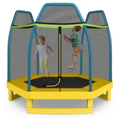 Mini Trampoline for Kids with Safety Net Foam Poles Steel Frame Bounce Jumper for Indoor Outdoor Green and Yellow