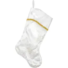 Northlight 20.5" White and Gold Glitter Poinsettia Christmas Stocking