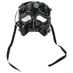 Gallerie II 7" Distressed Black and Silver Industrial Cyborg Halloween Masquerade Mask
