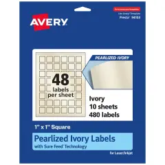 Avery Pearlized Ivory Square Labels with Sure Feed Technology, Print-to-the-Edge, 1" x 1"
