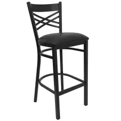 Emma and Oliver "X" Back Metal Restaurant Dining Barstool BlackVYL/BlackMetal