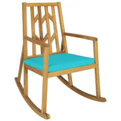 Patio Acacia Wood Rocking Chair Sofa with Armrest and Cushion for Garden and Deck Blue