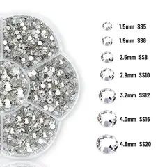 3150 Pieces Clear Nail Gems Silver Face Jewels Tooth Eye Gems-Tiny Glass Nail Diamonds Stone Flatback-Small White Crystals Rhinestone for Acrylic Nails-Craft Gems with Wax Pen HINABTRU