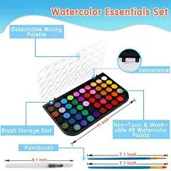 48 Colors Watercolor Paint Set,Non-toxic Watercolor Paint with a Brush Refillable a Water Brush Pen and Palette, Washable Water Color Paints Sets for Kids Adults Children Students Beginner