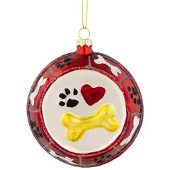 Northlight 3.75" Bones and Heart Dog Food Bowl Glass Christmas Ornament Red