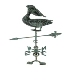 Verdigris Patina Metal Pelican Weather Vane with Roof Mount