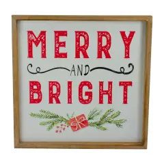 Northlight 16" Wooden Framed "Merry And Bright" Metal Christmas Sign White