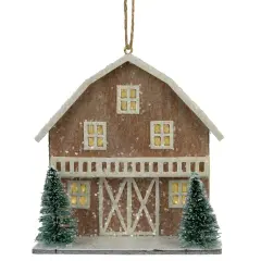 Northlight Battery Operated Lighted Rustic House with Trees Christmas Ornament - 4" - Brown Beige