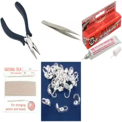 Bead Tip Kit - Pliers, Tweezers, Cement, Pink Bead Cord #4 & 25 Bead Tips