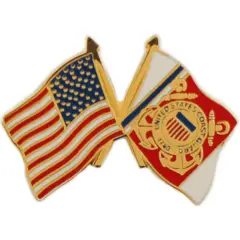 U.S. Coast Guard & American Flags Pin 1"