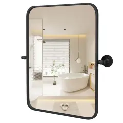 Costway 30 x 22 Inch Black Metal Framed Pivot Rectangle Wall-Mounted Mirror Black