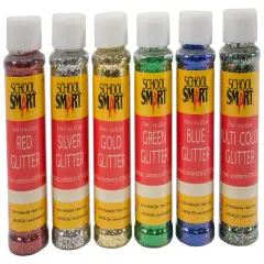 School Smart Craft Glitter, 4 Ounces, Assorted Colors, Pack of 6
