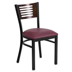 Emma and Oliver Decorative Slat Back Metal Restaurant Dining Chair Walnut/BurgVYL/Black