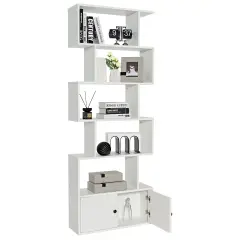 Costway Bookshelf with Cabinet 6-Tier S-Shaped Bookcase Storage Rack Rustic Brown/White/Black