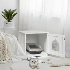 Sidetable Nightstand Weatherproof Multi-function Cat House White