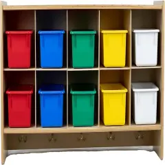 Cubby Storage Organizer Cubes, 10 Cubbies with Coat Hooks, Hanging Wall Cubby Shelf for Kids Toys, Daycare, Classroom, 47-Inch Width Assorted
