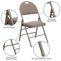 Emma and Oliver 4 Pack Home & Office Easy-Carry Party Events Padded Folding Chair BeigeFabric/Beige
